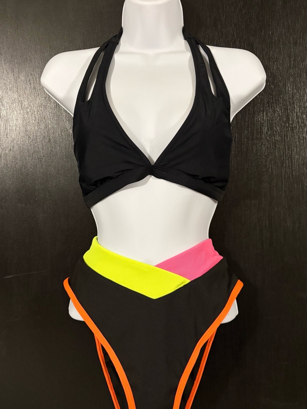 Black Neon-Trim High Waist Bikini Set - Women's Swim NWOT